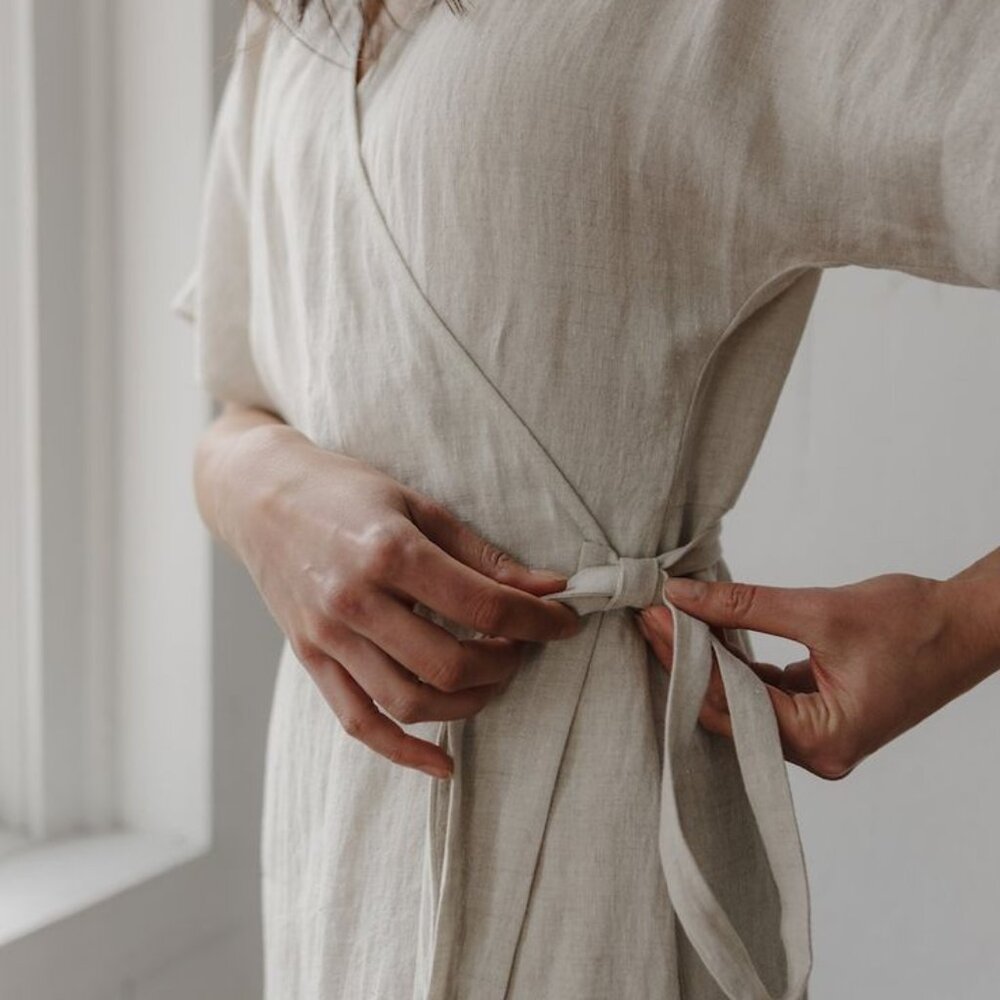 Aritzia Babaton Beige Linen Wrap Dress, XS